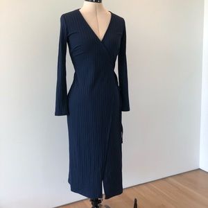 Ribbed Navy Blue ASTR Wrap Dress